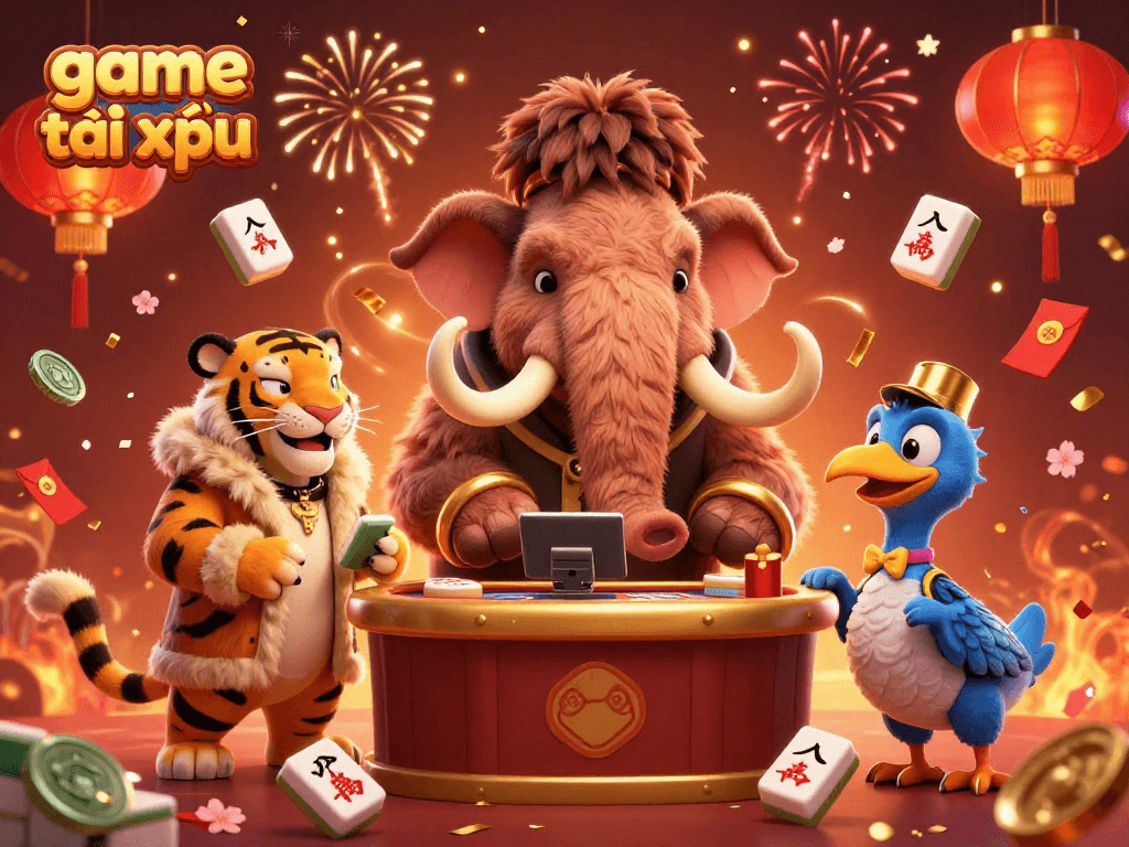 Engage with game tài xỉu in an action-packed casino scene featuring vibrant characters and festive details.