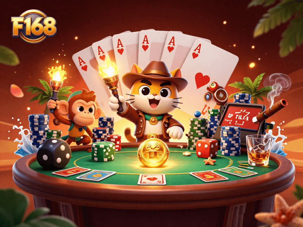 Engage with F168 and explore innovative gaming experiences amid vibrant poker elements.