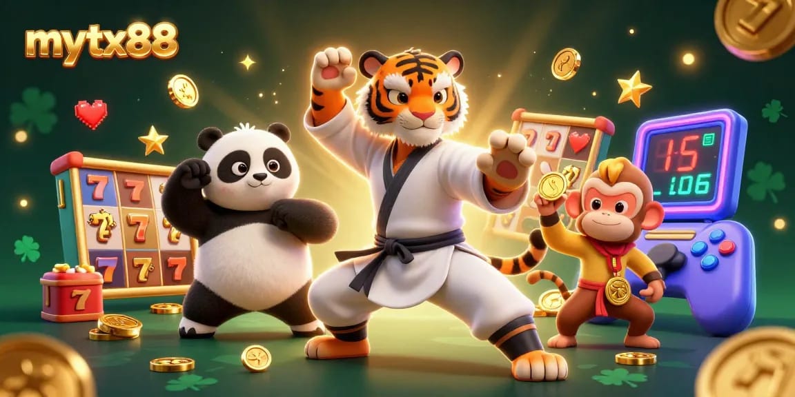 Experience thrilling slots at mytx88 with a kung fu tiger master and vibrant casino games!