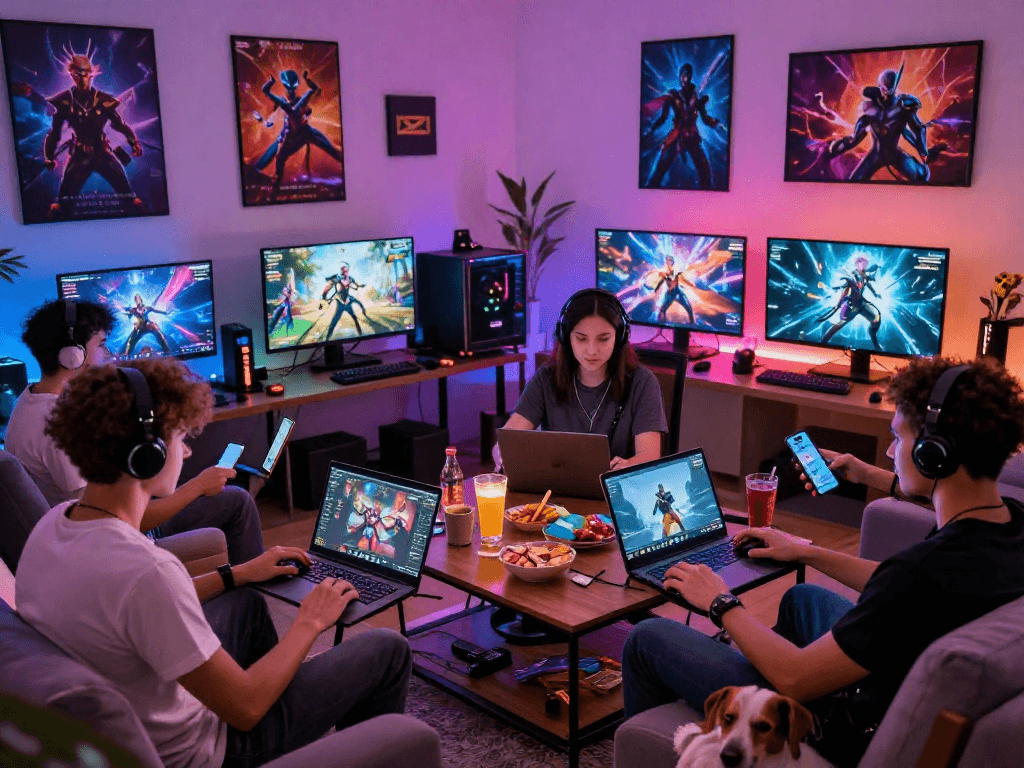 Players enjoying an engaging xxx game in a vibrant, cozy living room.