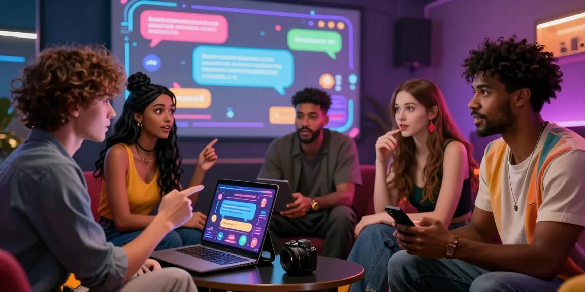 Engaging ai porn chat interaction with diverse characters in a dynamic digital environment.
