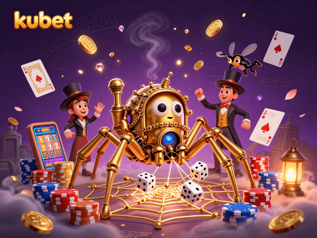 Engage with kubet's vibrant casino world featuring a steampunk spider and a fly gentleman.