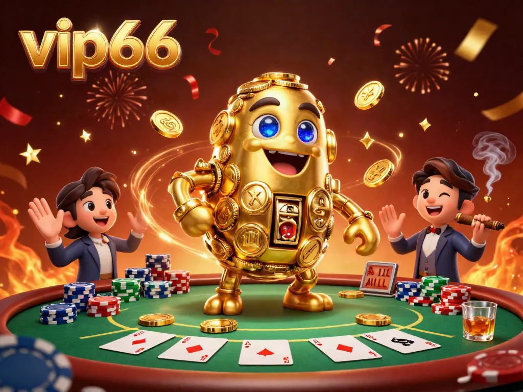 Join the high-stakes action with vip66 featuring a golden golem and poker elements!
