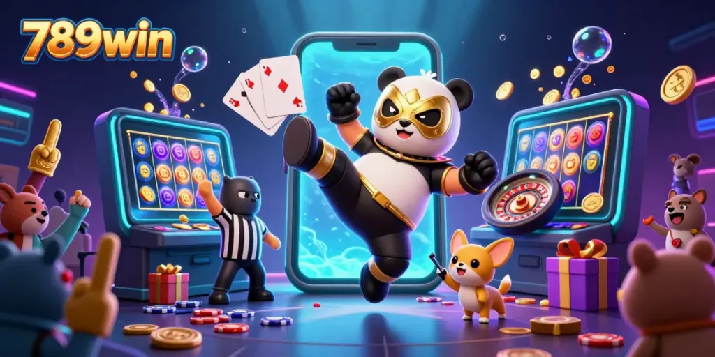 Experience the thrill of 789win with a dynamic 3D scene showcasing vibrant casino action.