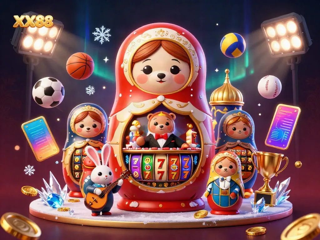 Engage in gaming action with XX88 featuring a lively bear-themed casino illustration and dynamic elements.