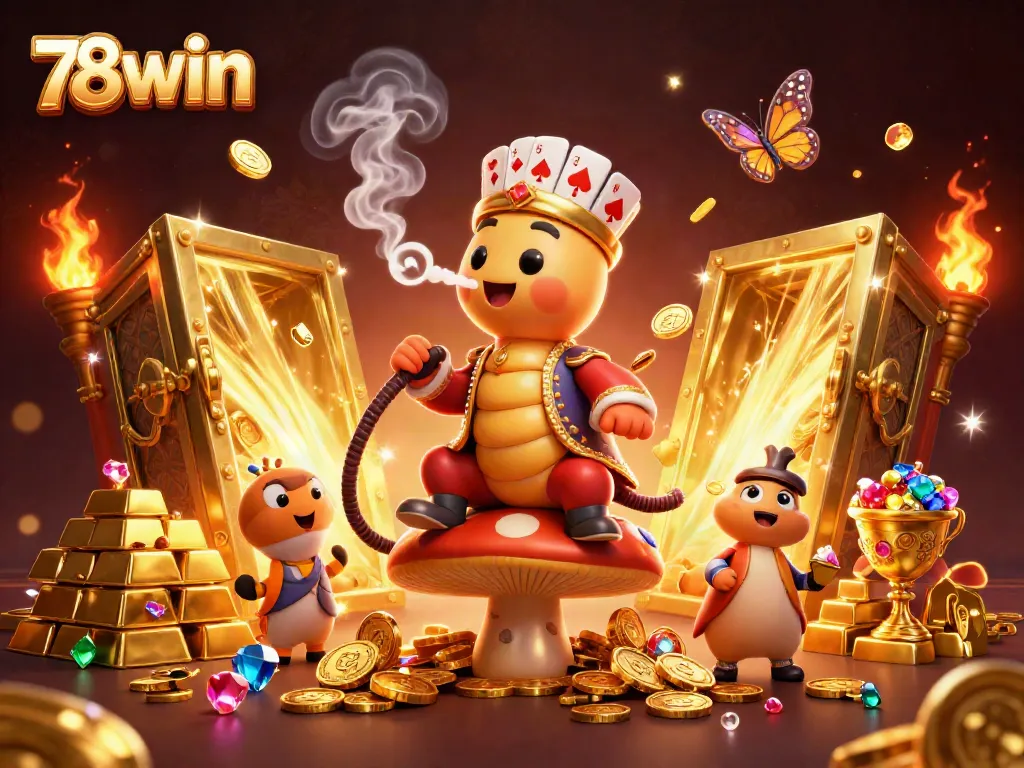 Engage with immersive 78win gaming action in a vibrant 3D casino scene filled with symbols of luck.