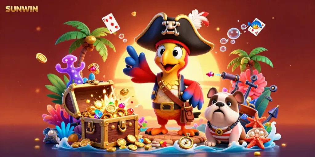 SUNWIN pirates showcase thrilling underwater treasures against a vibrant casino backdrop.