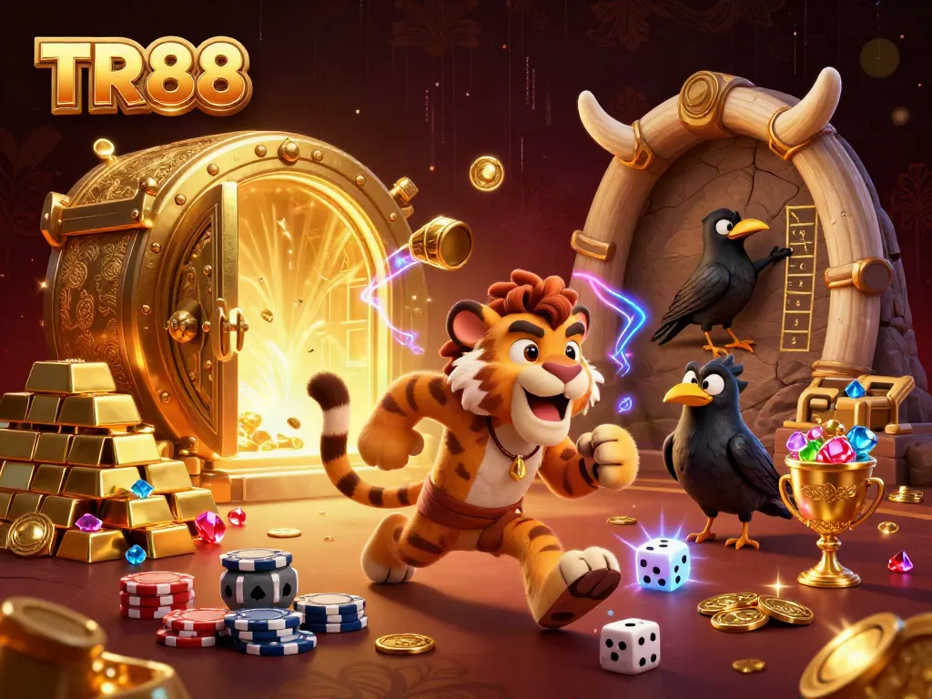 Experience the thrill of TR88 in a vivid 3D cartoon casino scene with exciting game elements.