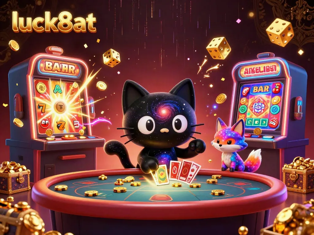 Experience the excitement of luck8at in a vibrant cosmic casino setting with captivating characters and dynamic game elements.