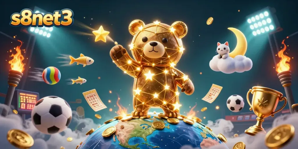 Spin the reels at s8net3 with a vibrant cosmic bear and dynamic sports elements in play.