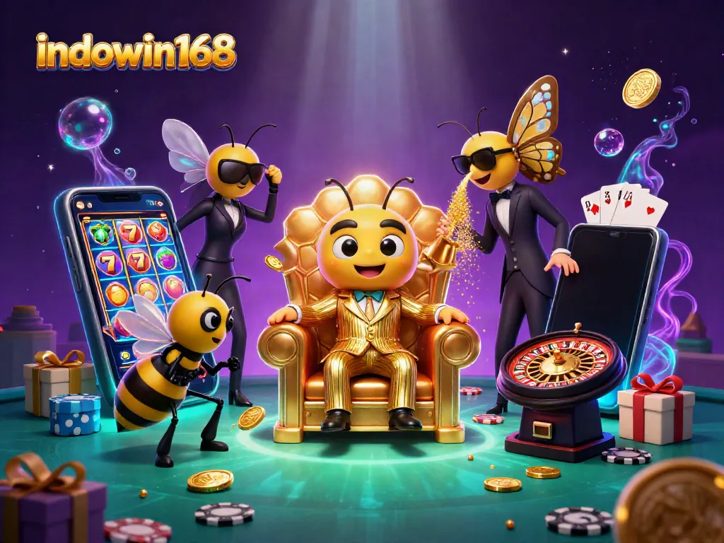 Indowin168 menampilkan karakter mangga dengan 3D mob boss bumblebee dalam suasana kasino yang penuh gemerlap.