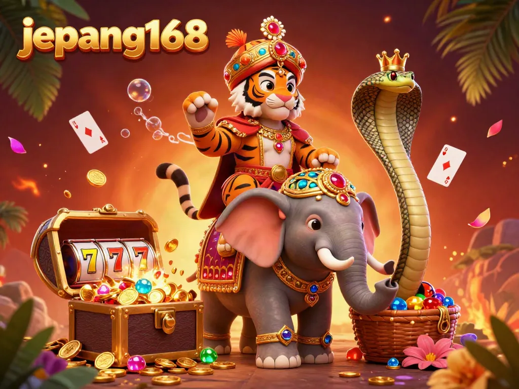 Experience the thrill of jepang168 with an exciting scene of cartoon maharaja and slot elements.