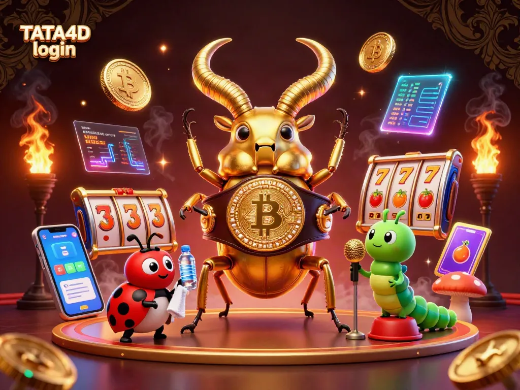 Engage with the TATA4D login experience through a vibrant casino scene featuring animated characters and gaming elements.