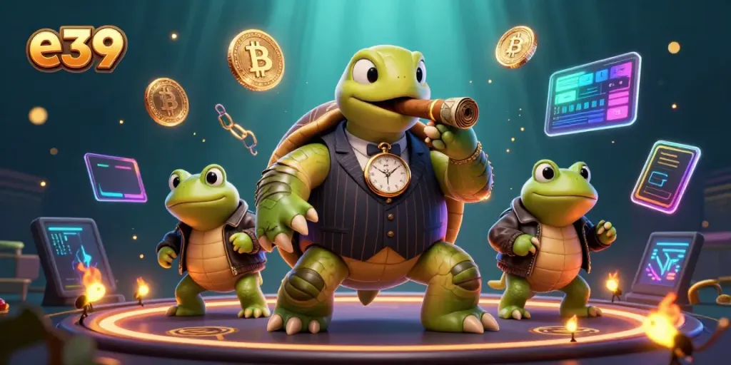 Experience thrilling casino action with the e39 mobster turtle in a vibrant 3D scene.