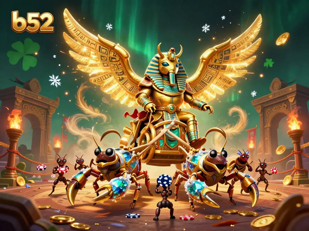 Experience thrilling gameplay at b52 amid a vibrant casino scene featuring unique characters and gold accents.