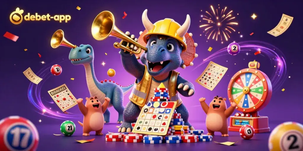 Celebrate thrilling wins with debet-app in a vibrant, action-packed 3D casino scene