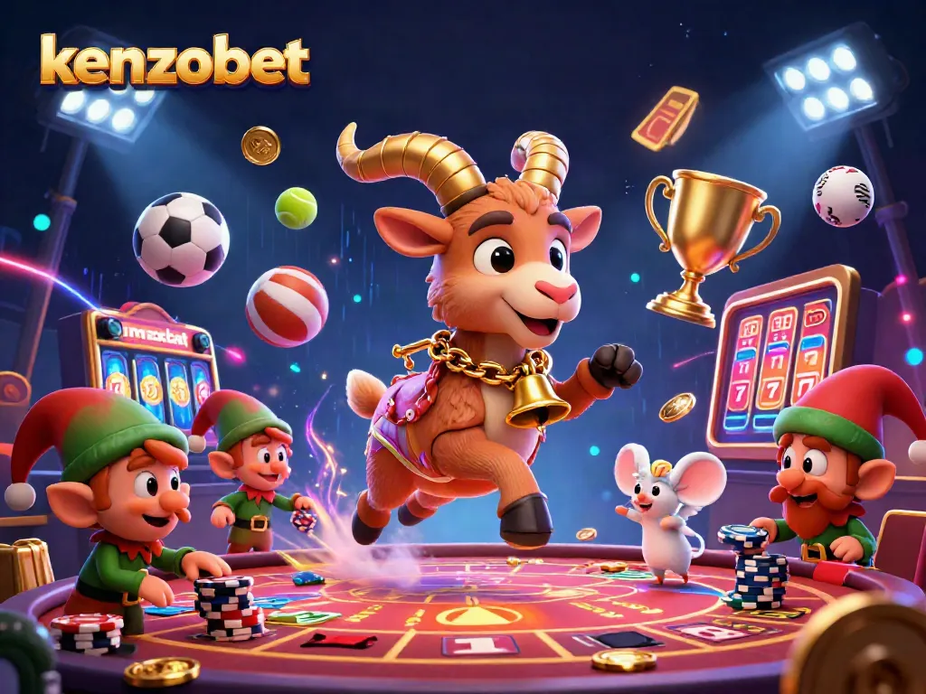 Experience the thrill of kenzobet with festive casino elements and lively characters.