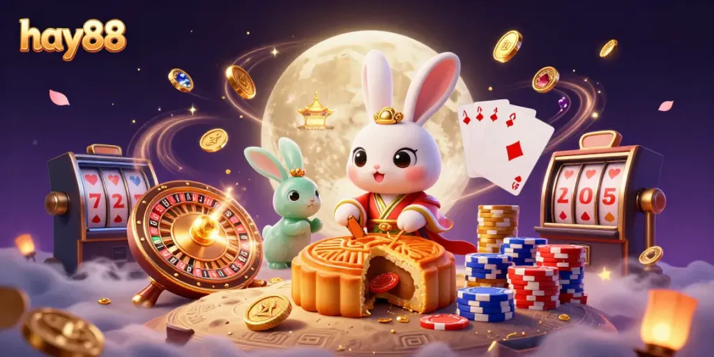 Experience the excitement of hay88 with legendary moon rabbit creating winning moments amid glittering casino elements.