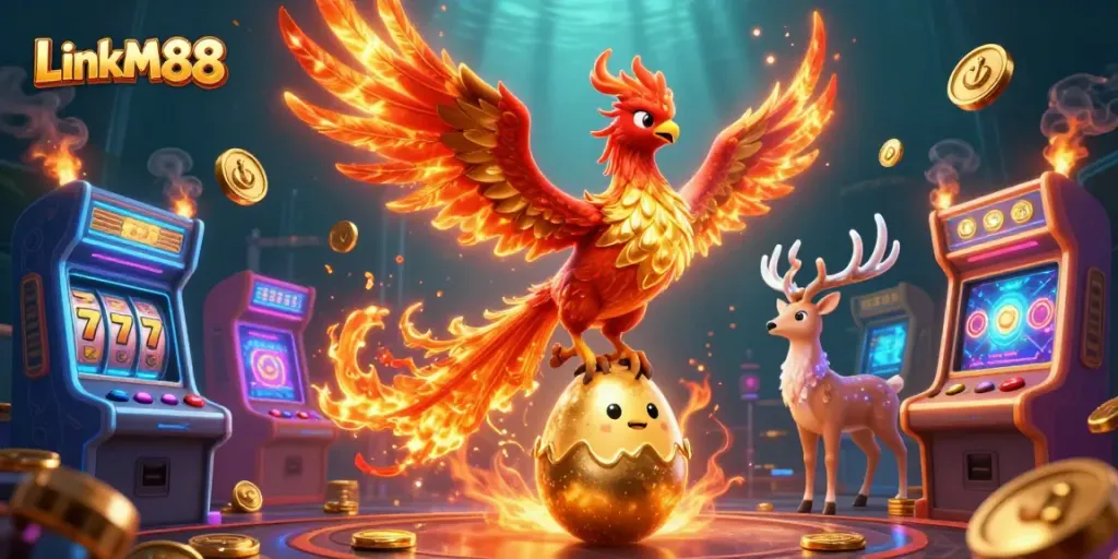 Explore the thrill of Link MM88 with vibrant casino elements and captivating 3D characters.