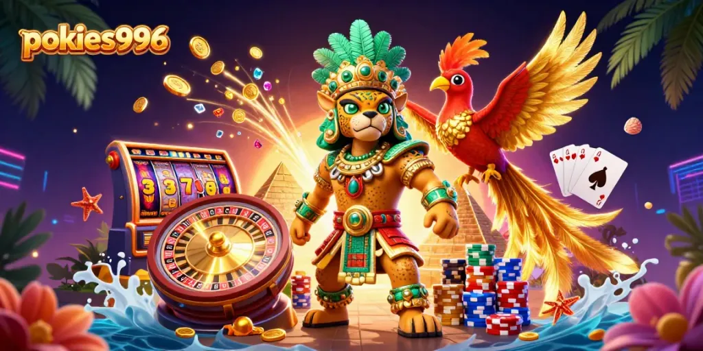 Experience pokies996 with an exciting 3D illustration featuring vibrant slot elements and dynamic gameplay.