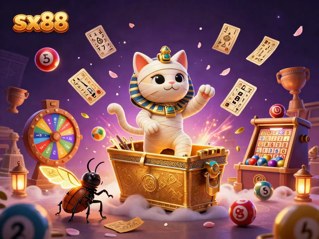 Win exciting prizes with sx 88 in a vibrant pyramid-themed casino scene