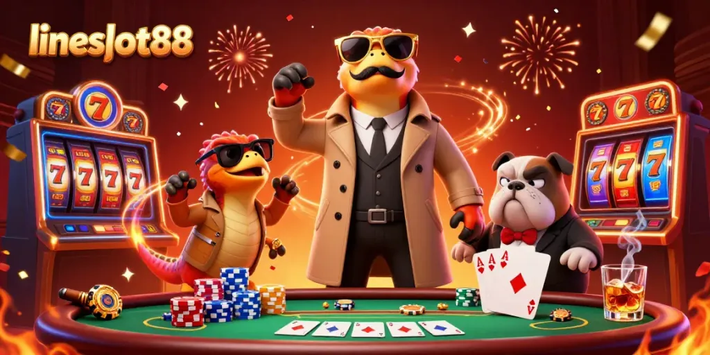 Experience the excitement of lineslot88 with raptors in a trench coat at the VIP casino.
