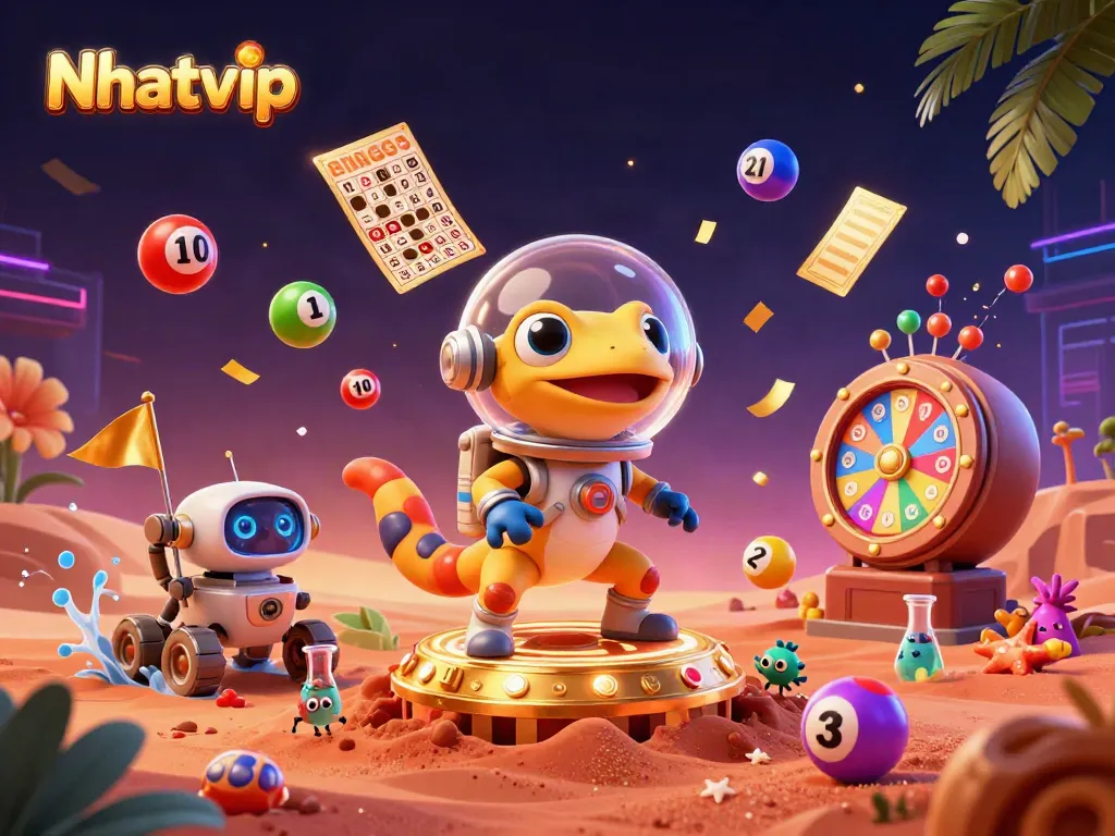Experience thrilling gameplay with Nhatvip at a vibrant Martian casino scene in 3D.