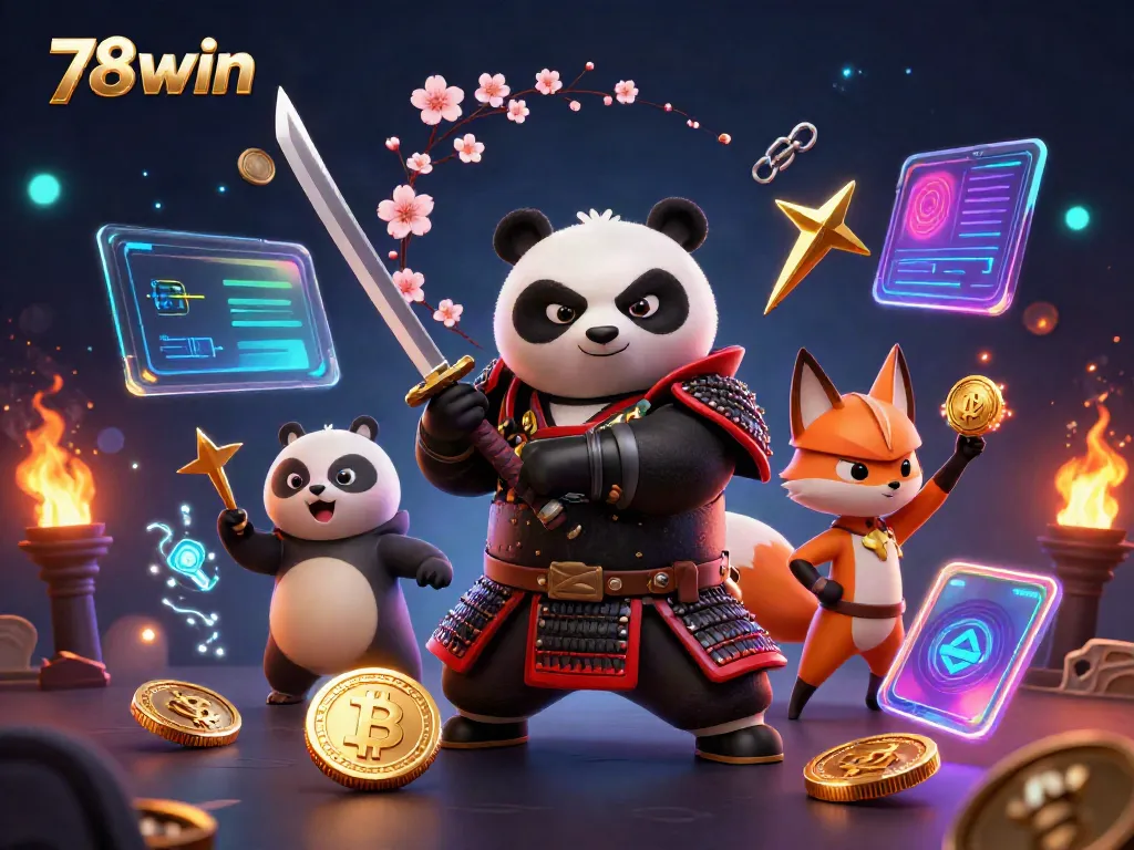 Experience thrilling moments with 78win through dynamic samurai and fox characters amidst a high-stakes casino atmosphere.