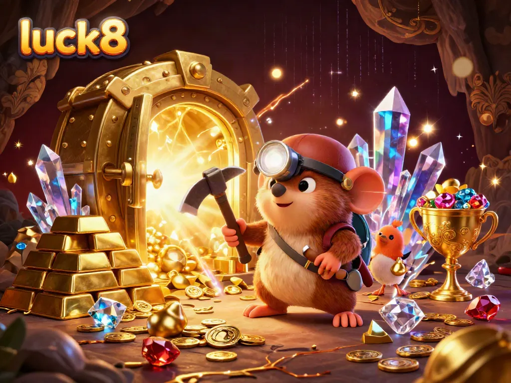Experience luck8's thrilling adventures with treasure hunting mole amidst glowing gems and gold.