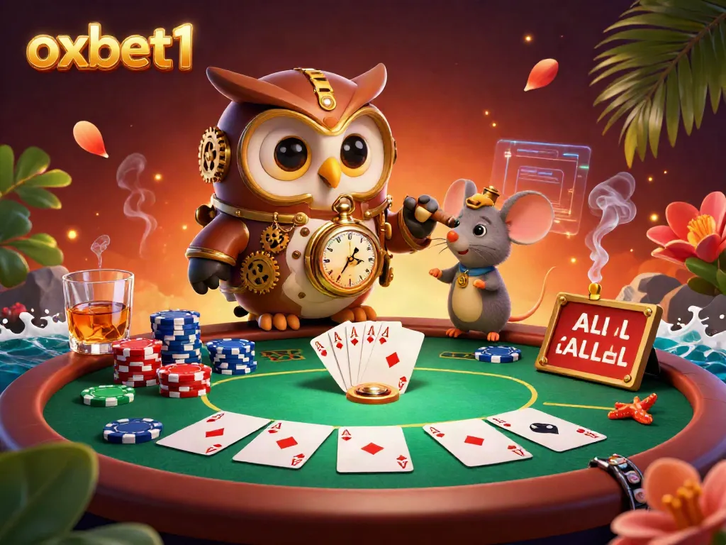 Engage in epic win scenarios with oxbet1 in a vibrant 3D casino scene showcasing poker elements and colorful chips.