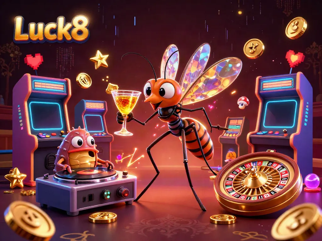 Experience Luck8 with vibrant casino-themed 3D elements and characters in an immersive illustration.