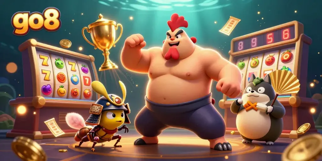 Engage with thrilling go8 casino action featuring characters in a vibrant slot game scene