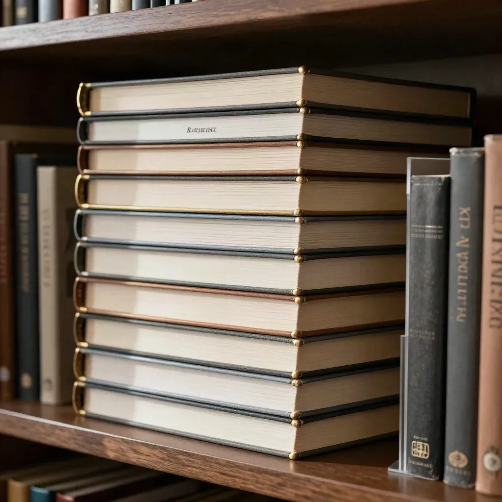 Półki z segregatorami programów nauki w eleganckiej bibliotecznej wnęce
