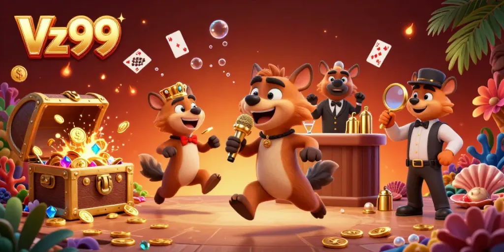 Experience Vz99's vibrant casino scene where hyenas engage in comedic entertainment!