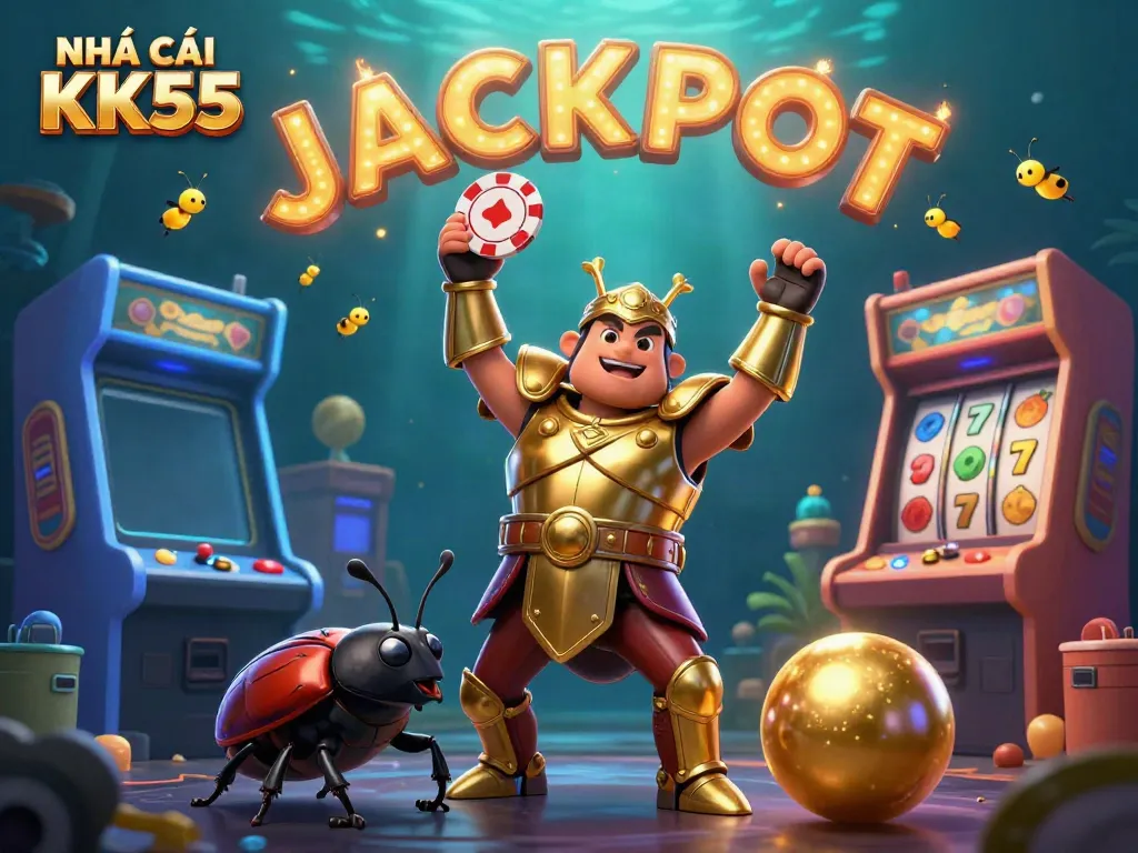 Experience thrilling victories with NHÀ CÁI KK55 in this vibrant 3D casino scene.