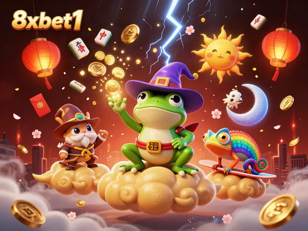 Experience the thrill of winning at 8xbet1 with enchanted creatures and golden treasures in a dazzling casino scene.