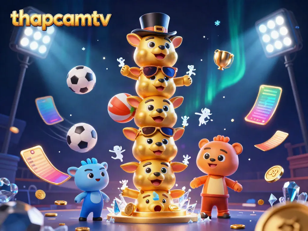 ThapcamTV showcases vibrant football excitement with dynamic sports elements in a lively scene.