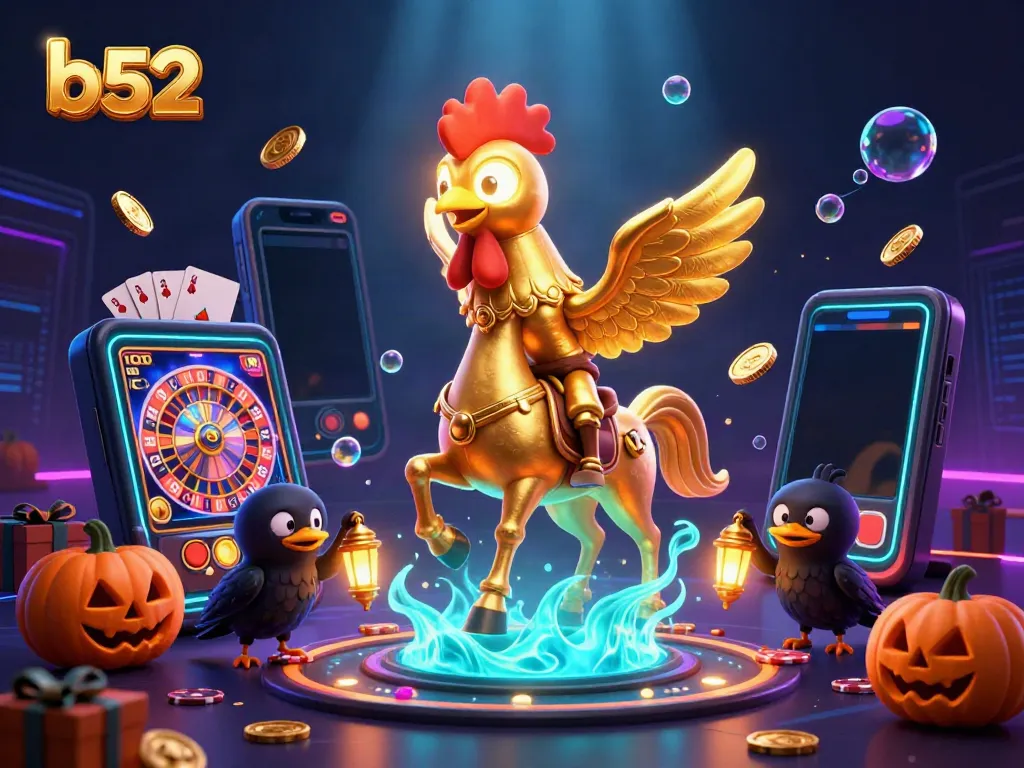 Engage in thrilling slots with the b52 golden rooster in a vibrant casino scene.
