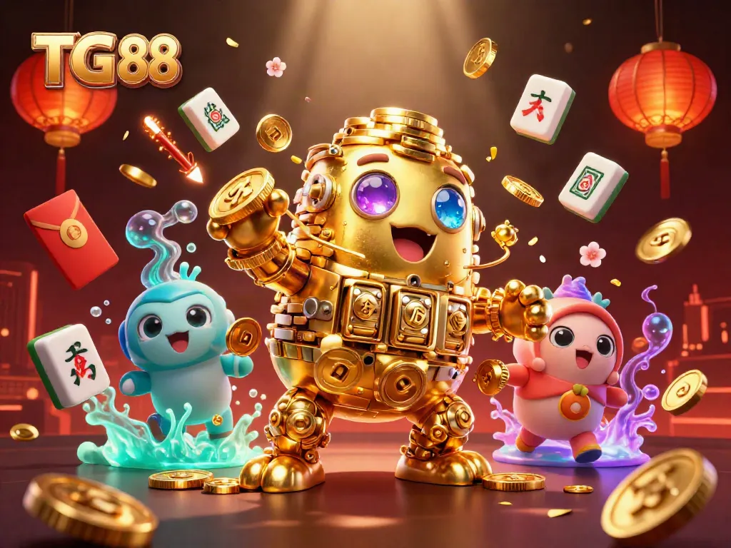 Experience the dynamic world of TG 88 as the ancient golden golem brings casino luck among vibrant game elements.