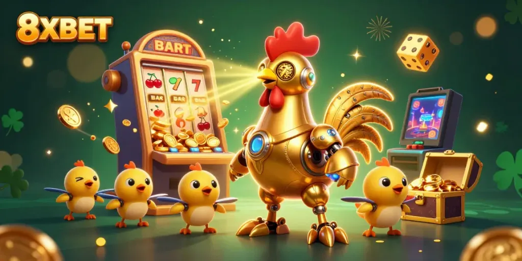 Experience the thrill of 8XBET with a vibrant casino illustration bursting with excitement.