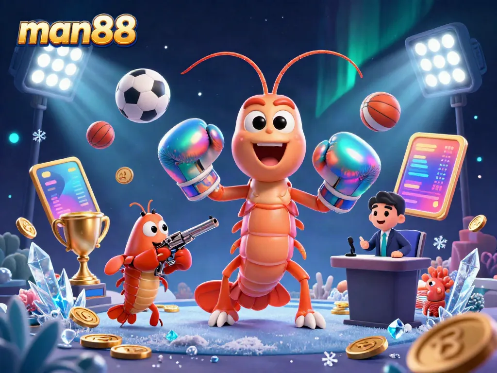 Experience thrilling betting action with man88 in this vibrant 3D illustration showcasing colorful sports elements.