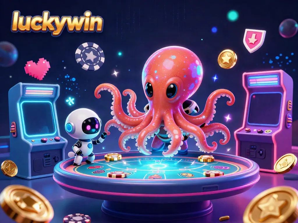 Spin slots with the luckywin circus featuring an alien octopus and a robot companion!