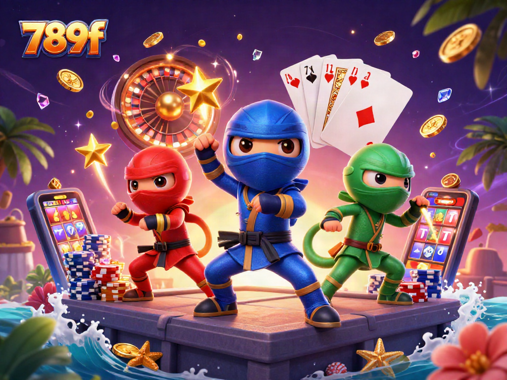 Bet on 789f while enjoying vibrant casino action with synchronized chameleon ninjas and sparkling gems.