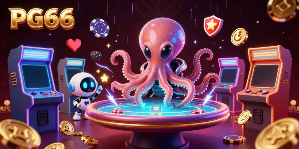 Experience the excitement at PG66 with a vibrant alien character captivatingly engaging in an intergalactic poker game.