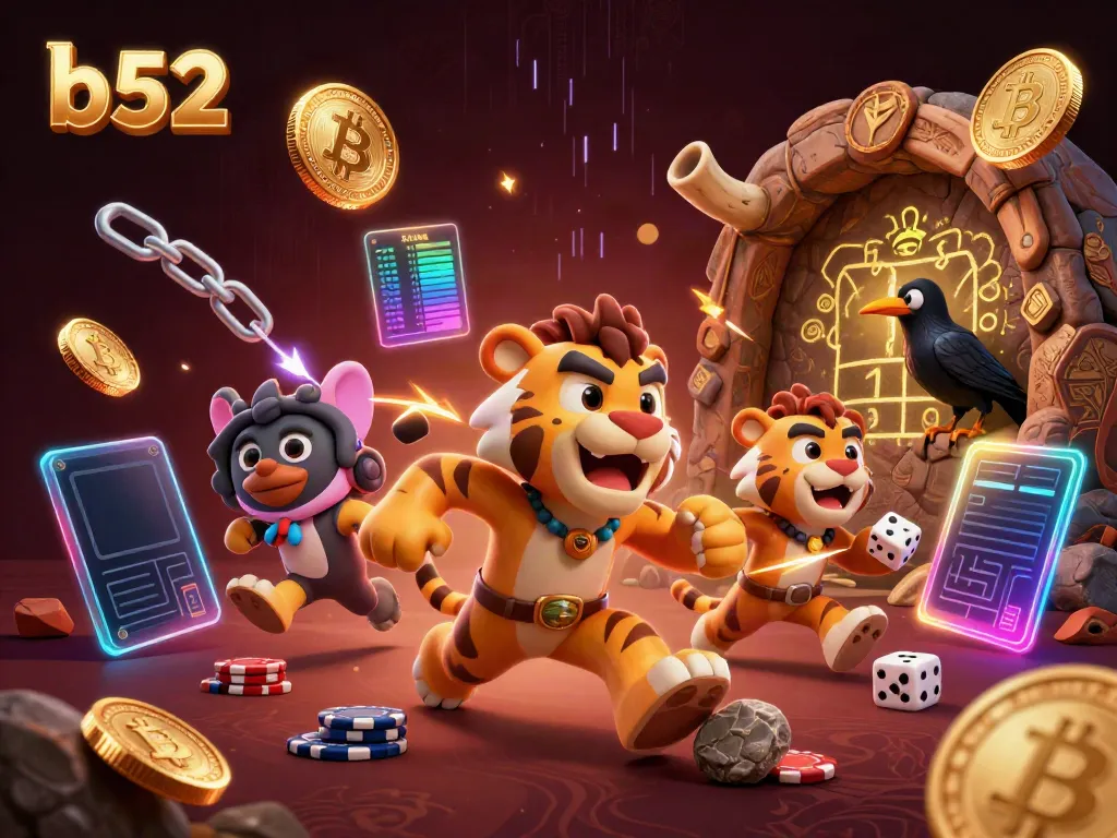 Engaging b52 casino scene featuring a caveman and sabertooth tiger with vibrant game elements.
