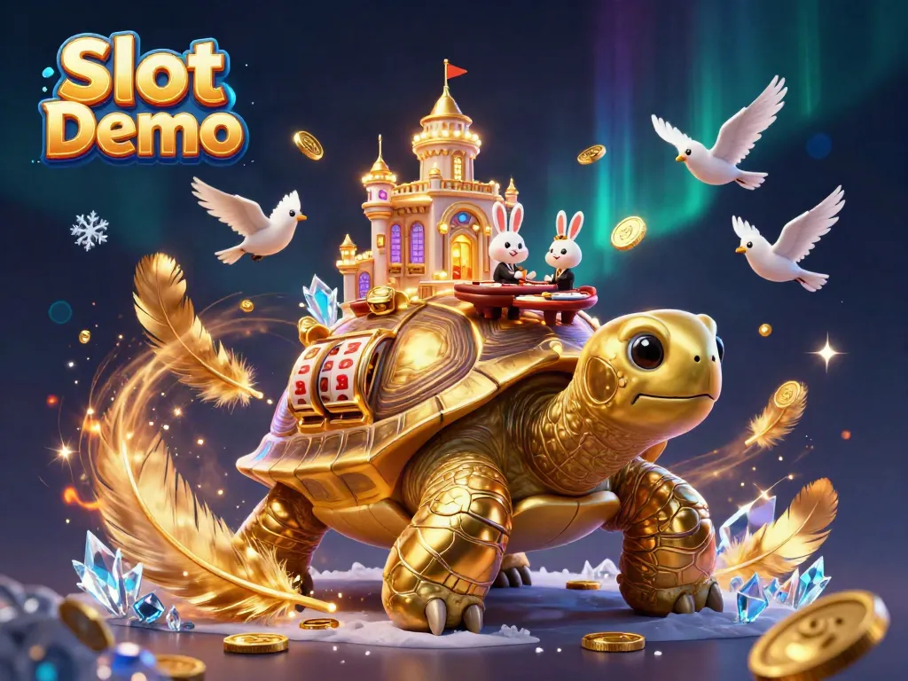 Experience the excitement of Slot Demo with a magical casino scene featuring a golden tortoise and a rabbit dealer.
