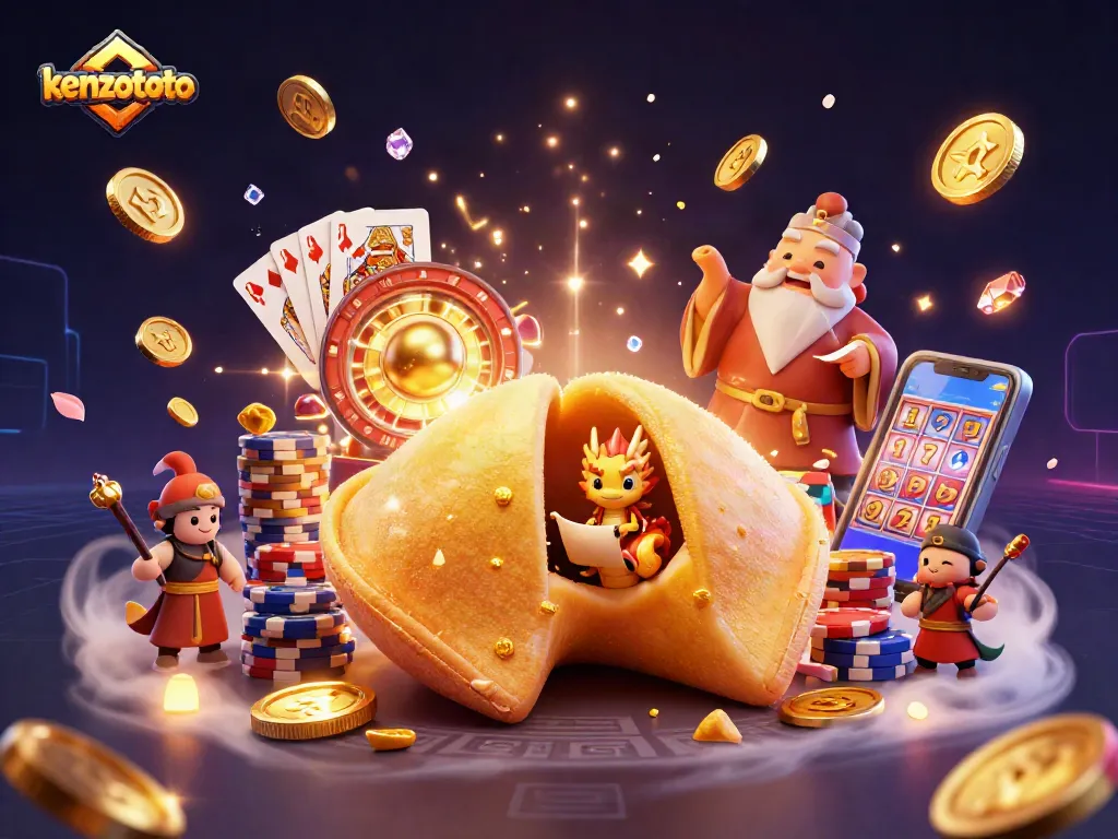 Kenzototo offers thrilling casino experiences with epic visuals, including a golden fortune cookie and clever dragon.