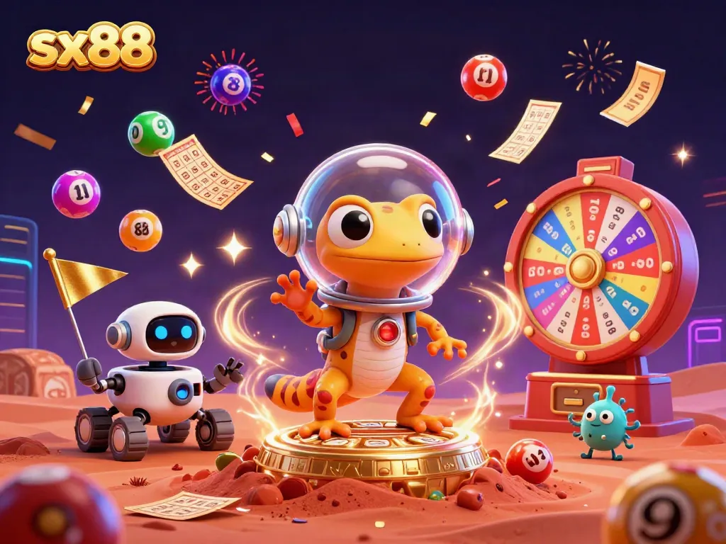 SX88 players enjoying vibrant casino thrills with a Martian gecko and alien cheerleader scene.