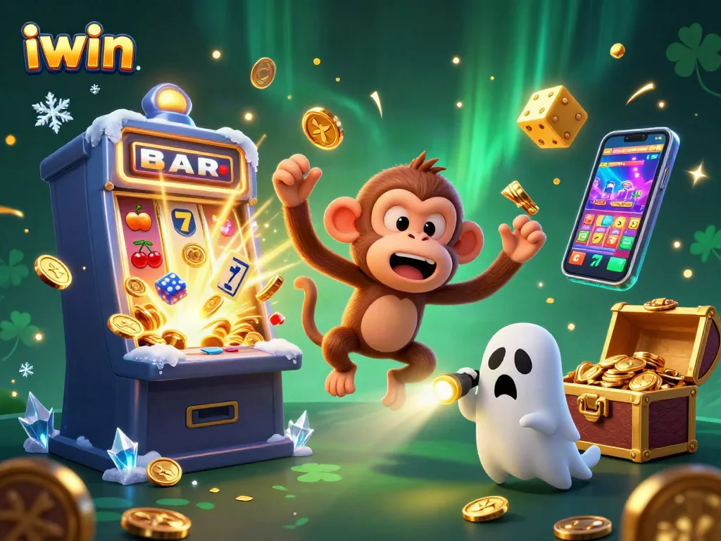 Experience the thrill of iwin's haunted casino with a playful poltergeist monkey and ghost-hunter puppy.