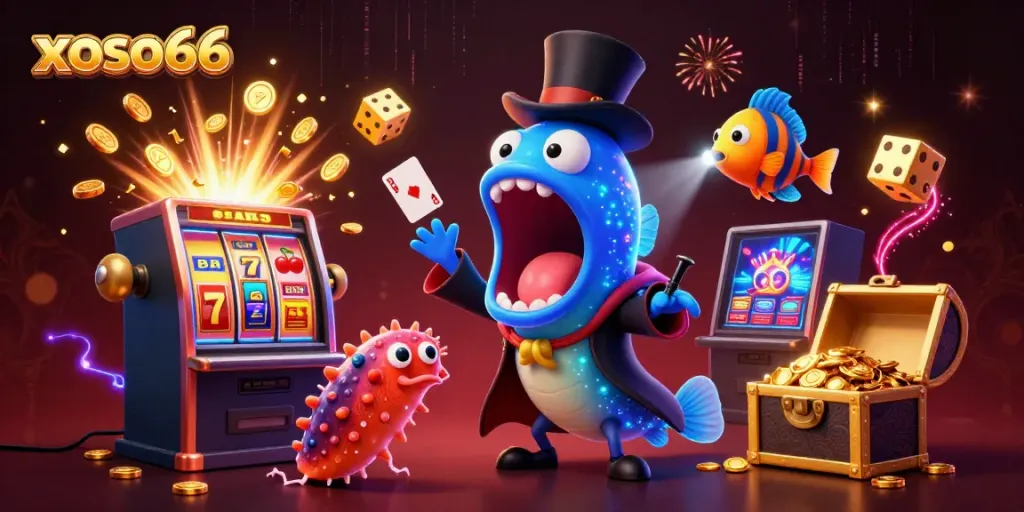 Experience exciting gaming action with xoso66's vibrant cartoon sea creatures showcasing magic and jackpot thrills.